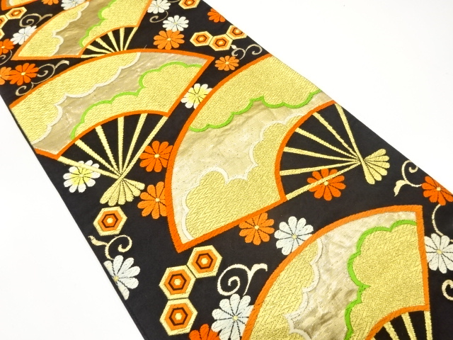 JAPANESE KIMONO / ANTIQUE FUKURO OBI / SILK / WOVEN KIKU ARABESQUE